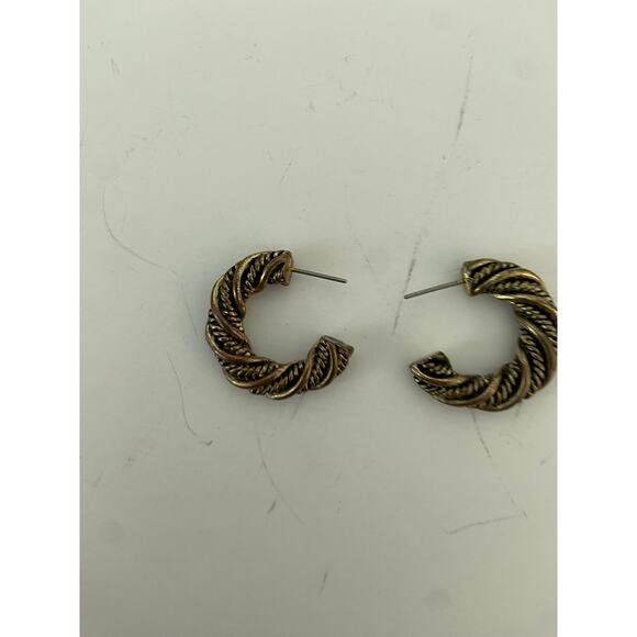 Vintage Mixed Tone Hoop Earrings - Statement Jewelry - Picture 3 of 4